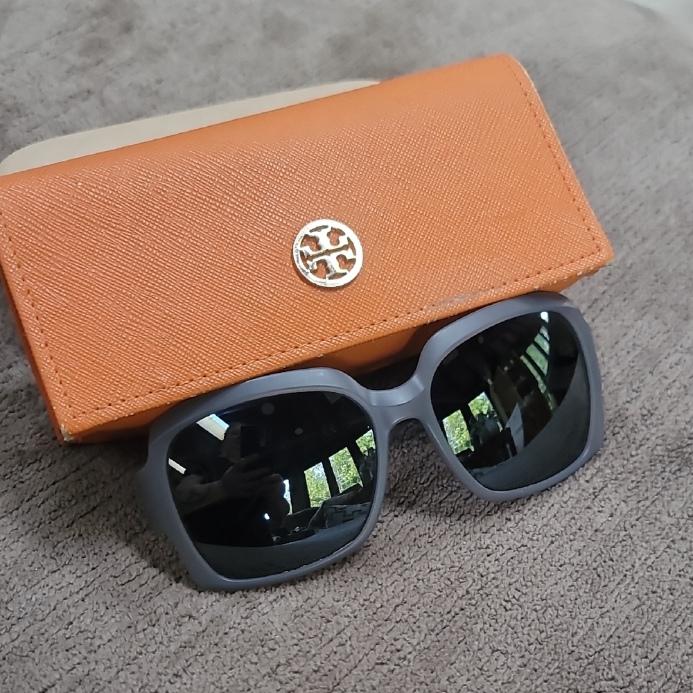 Tory Burch Orange Wallet and Gray Sunglasses